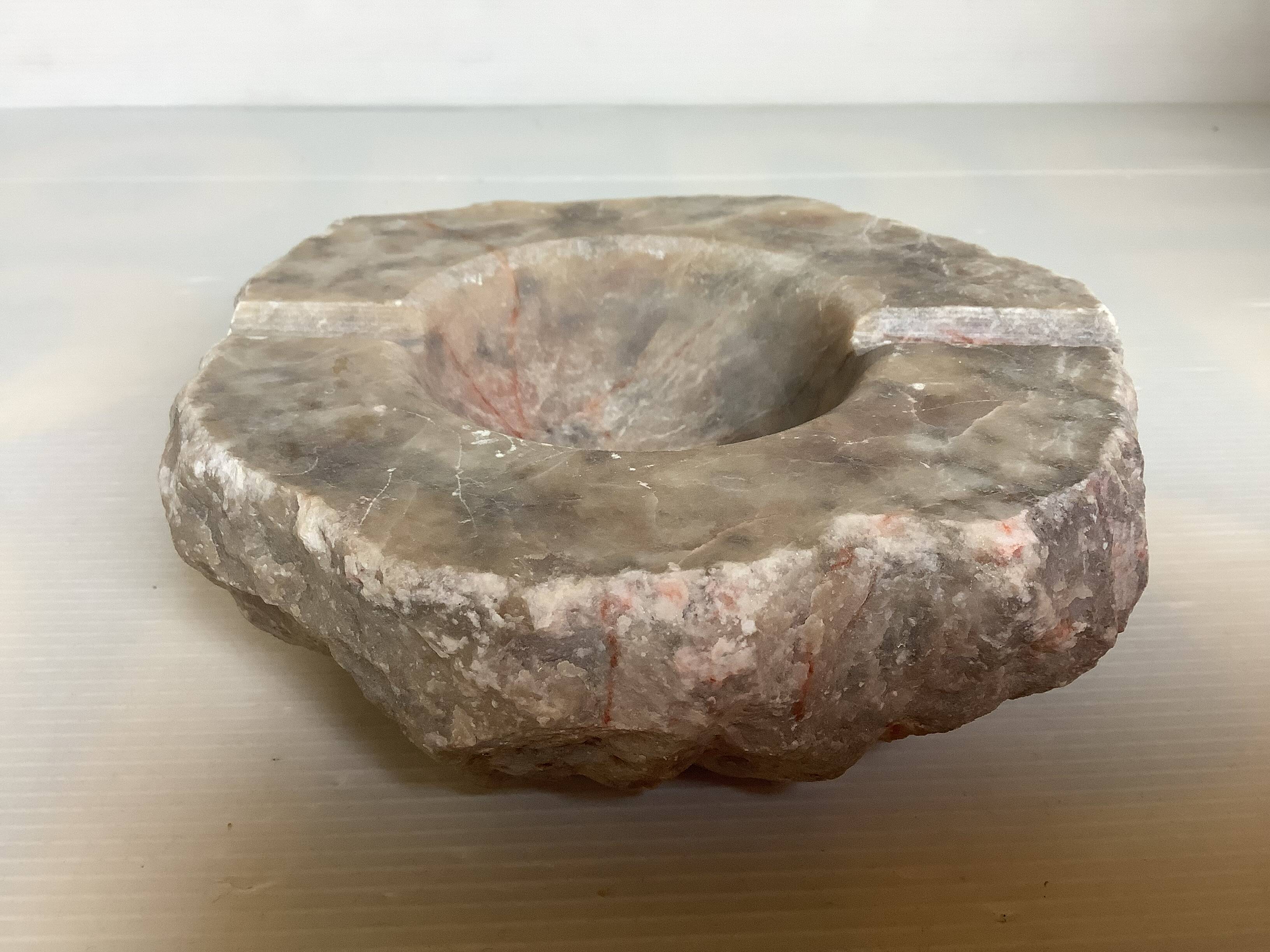 Large ashtray, red veined alabaster pocket tray.