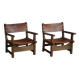 Pair of Spanish brutalist armchairs from the 1960s, wood and leather.