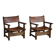 Pair of Spanish brutalist armchairs from the 1960s, wood and leather.