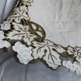 Antique linen tablecloth embroidery Richelieu scalloped linen centerpiece 128 cm