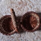 Petit panier double en osier Vintage