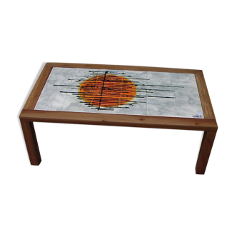 Table basse en bois plateau en céramique signé Jean D'Asti