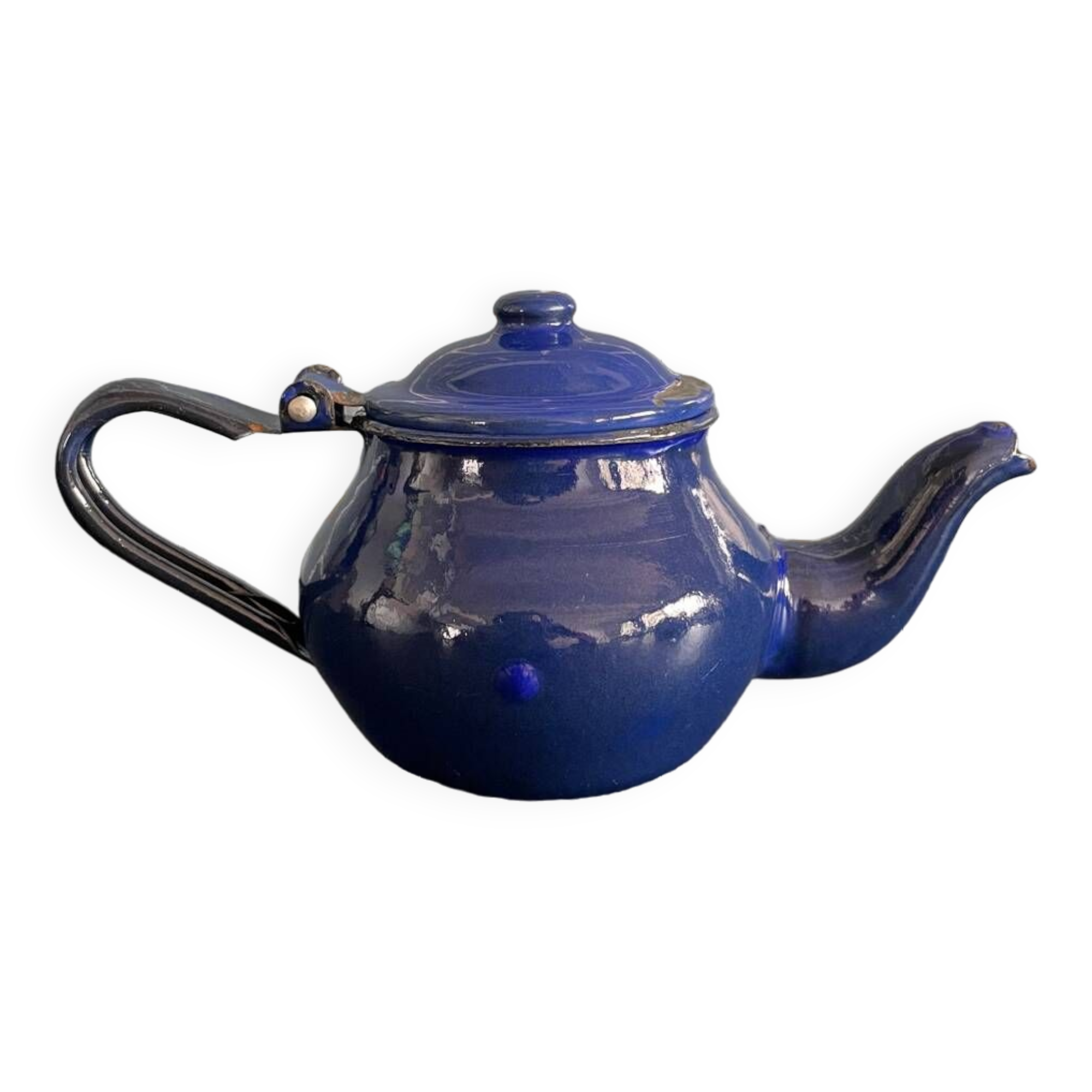 Mini blue enamelled sheet metal teapot