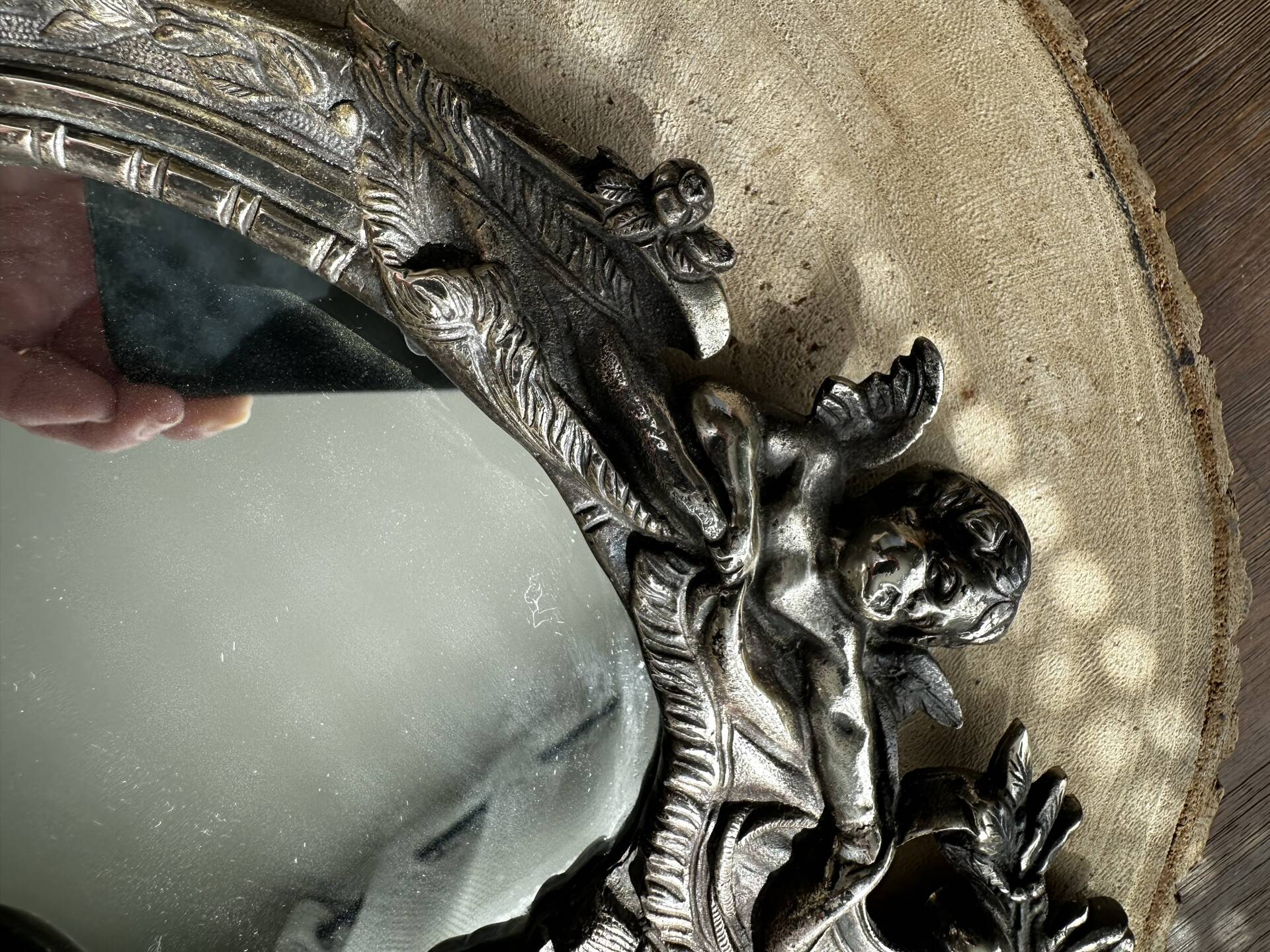 Rare pair of mirror sconces with putti. Napoleon III / Art Nouveau ~