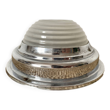 Plafonnier holophane et chrome art déco