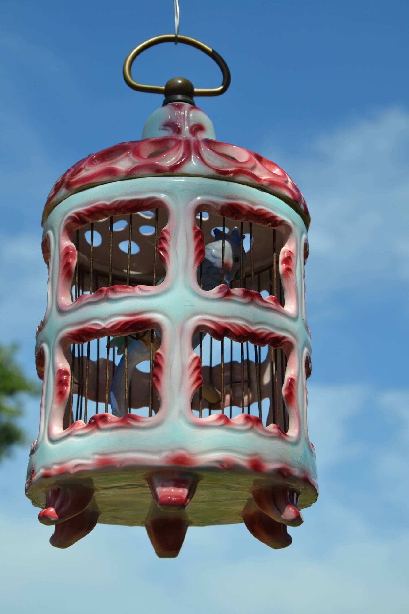 Antique Italian ceramic birdcage