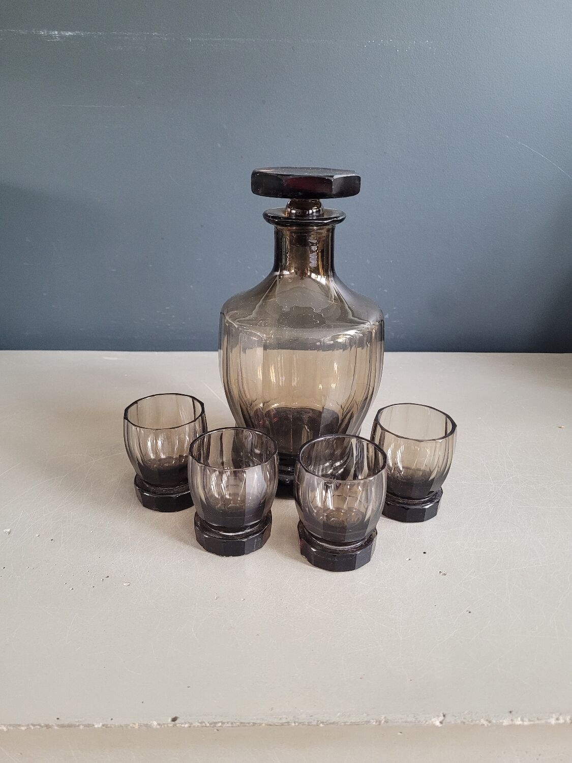 Smoked glass liqueur set