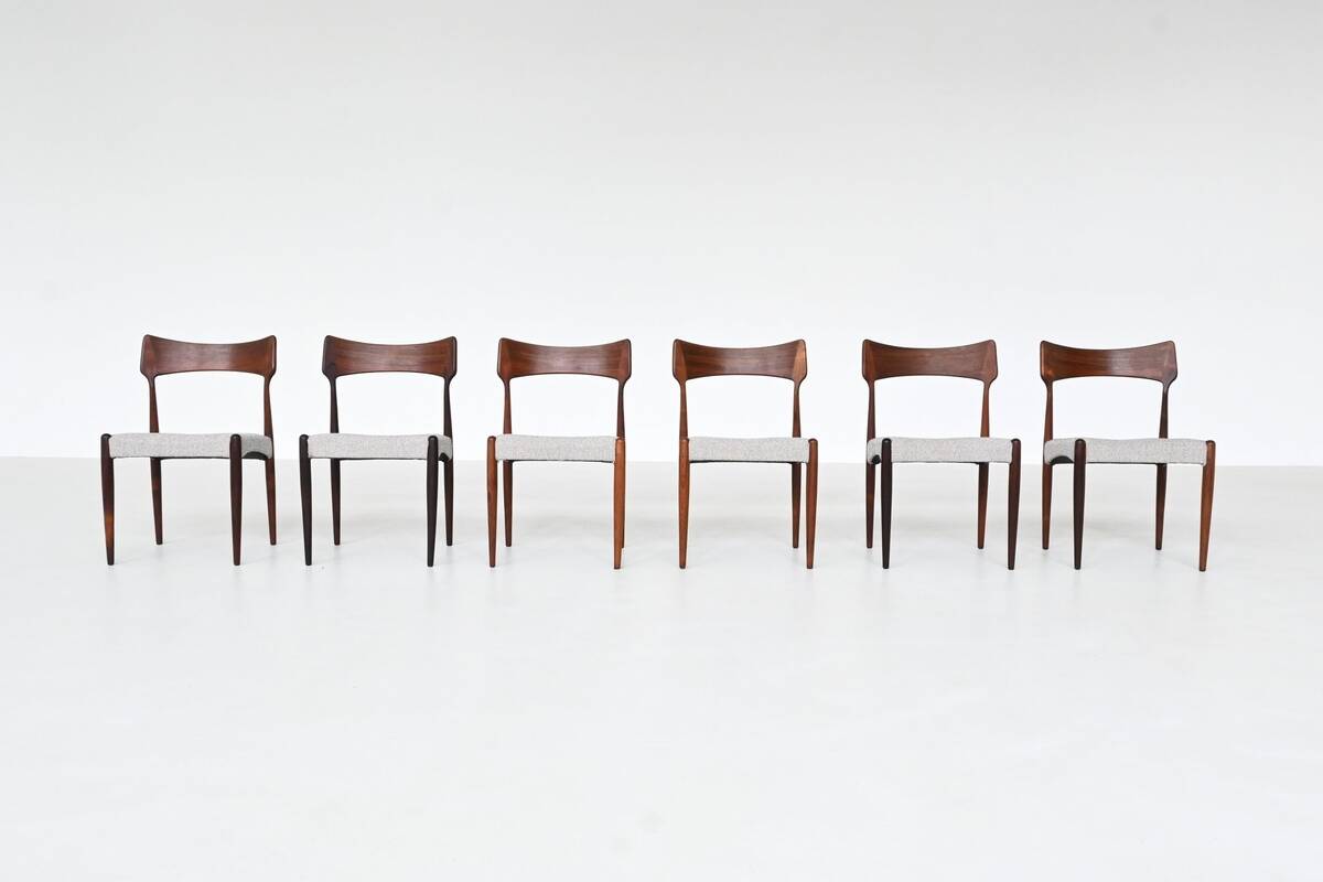 Bernhard Petersen dining chairs in rosewood by Christian Linnebergs, Denmark, 1960