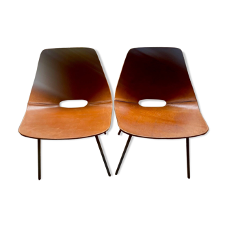 Chair "Tonneau" Pierre Guariche in leather