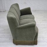 1960s, Danish 3-seater sofa, original green furniture velour, oak wood.