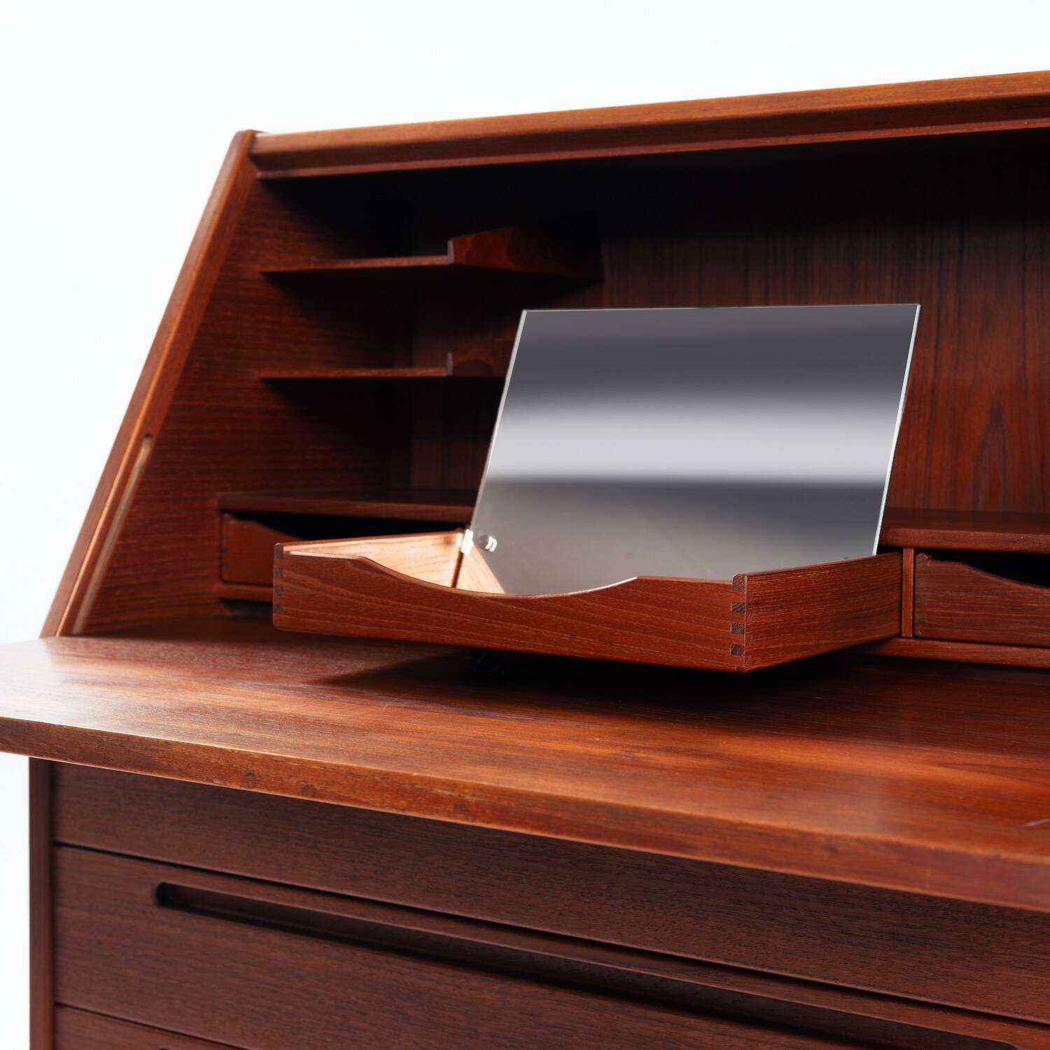 Kai Kristiansen model 63 desk teak secretaire with vanity mirror, 1960s