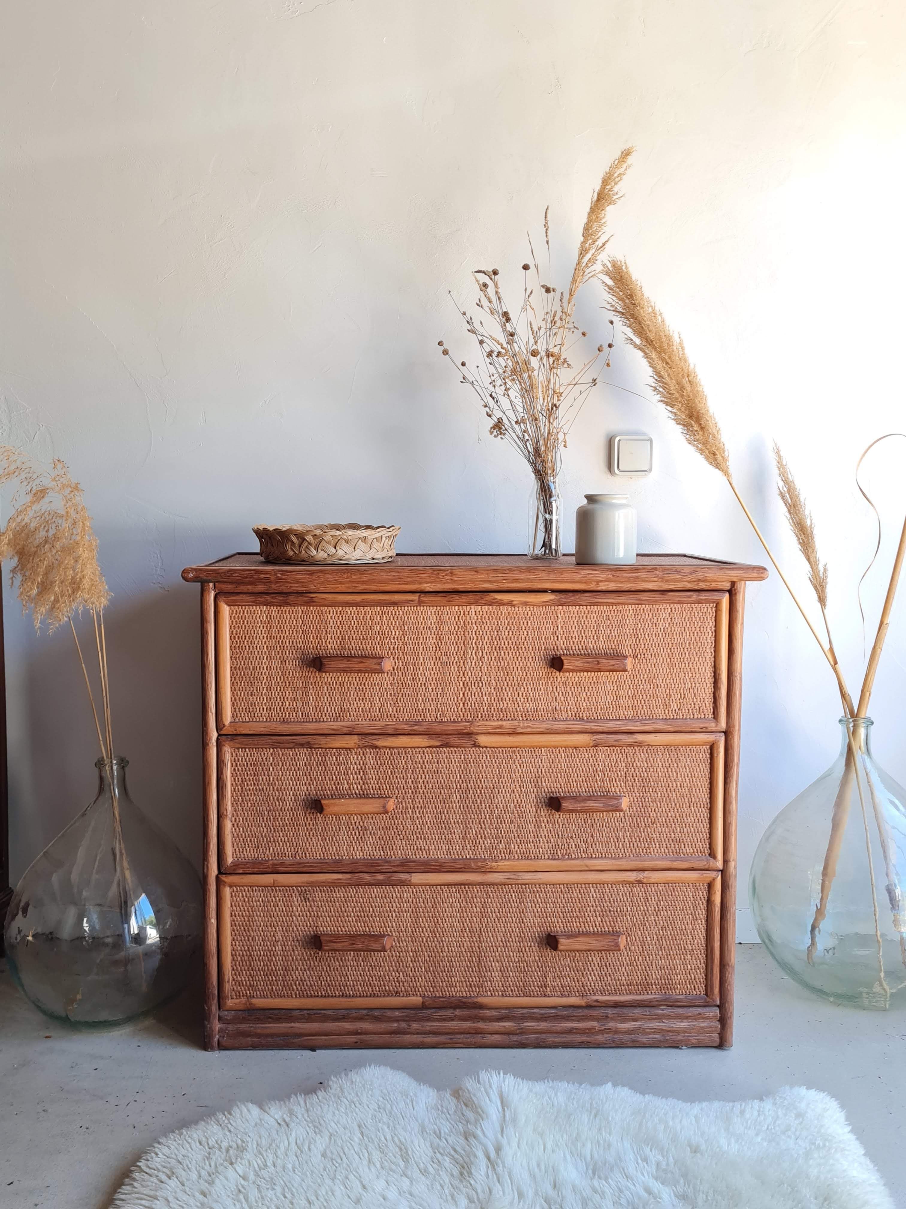Vintage rattan chest of drawers