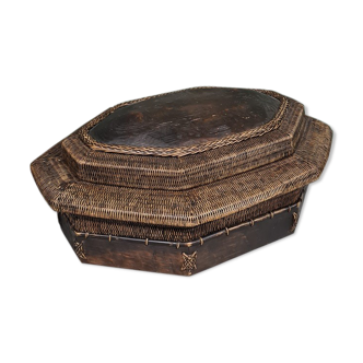 Antique asian rattan basket with lid