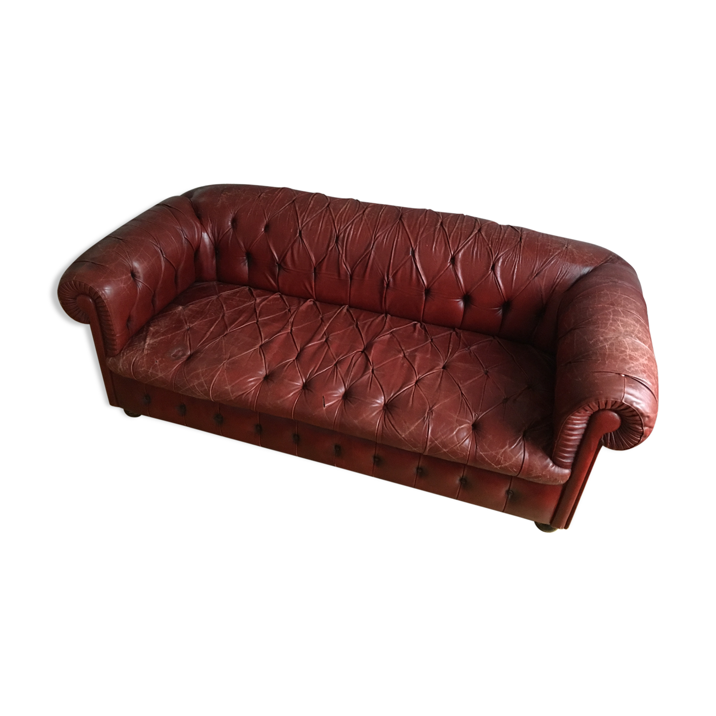 Sofa chesterfield 2-3 places leather bordeaux