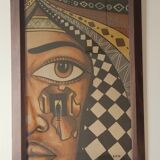 Tableau sable Diem Sénégal encadré 92x62cm