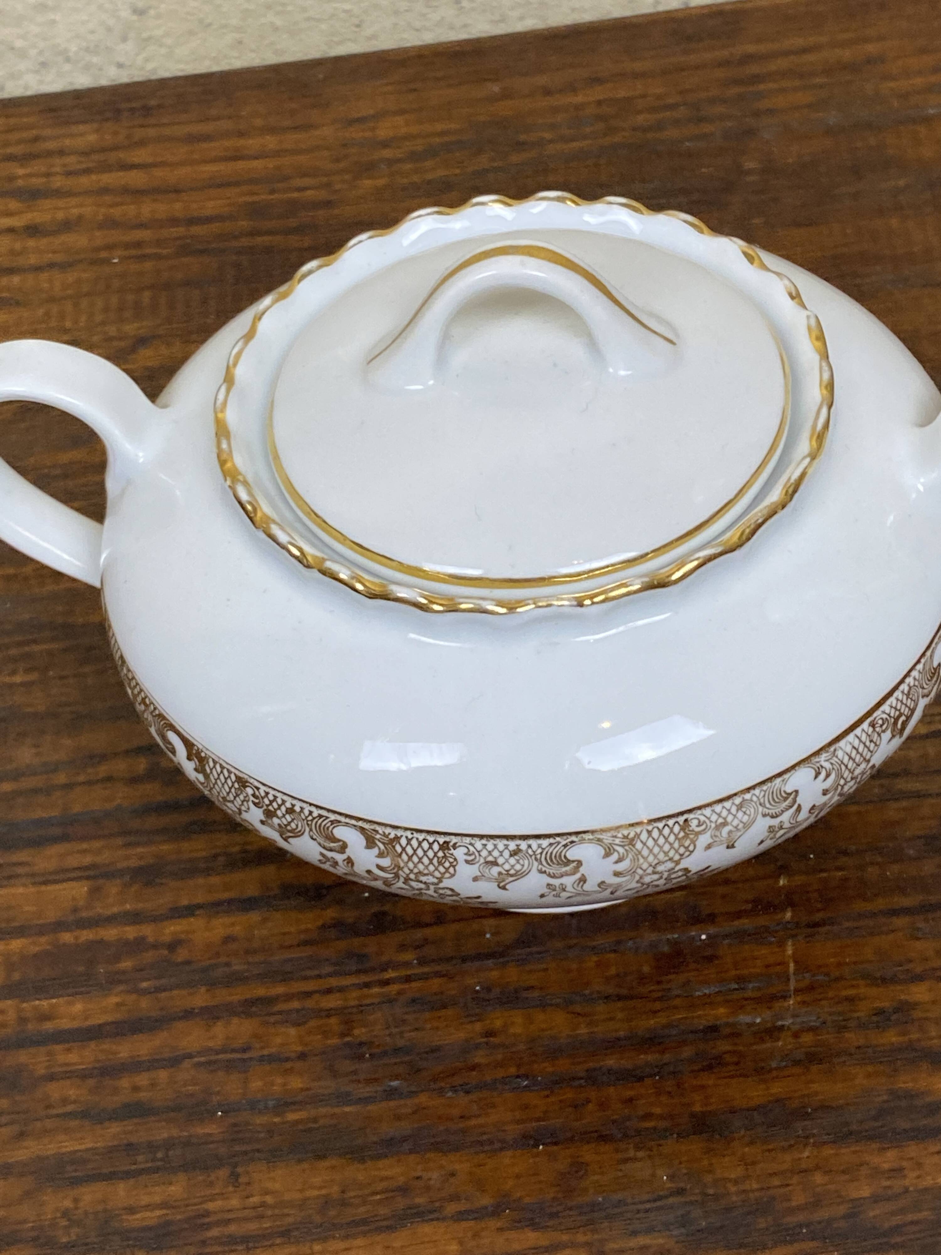 ADP France white and gold porcelain sugar bowl
