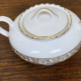 ADP France white and gold porcelain sugar bowl