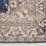 4x7 Beige & Blue Wool Vintage Rug, Handwoven Persian Rug, 116x198Cm