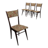 Lot de 4 chaises vintage en bois ébénisé et tissu, Italie, années 1960