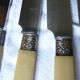 box of 12 stainless steel knives with bakelite handle and silver metal ferrule art decp