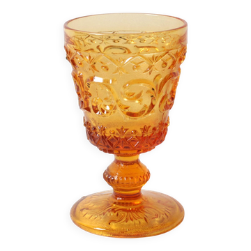 Verre à pied en ambre vintage Arabesque / Coupe à vin Baccarat / France / Années 1840