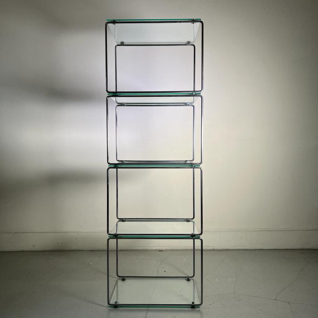 Library in tibular steel and glass, design 1970