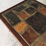 Brutalist Rustic Slate Tile & Oak Coffee Table, Belgium, 1960s