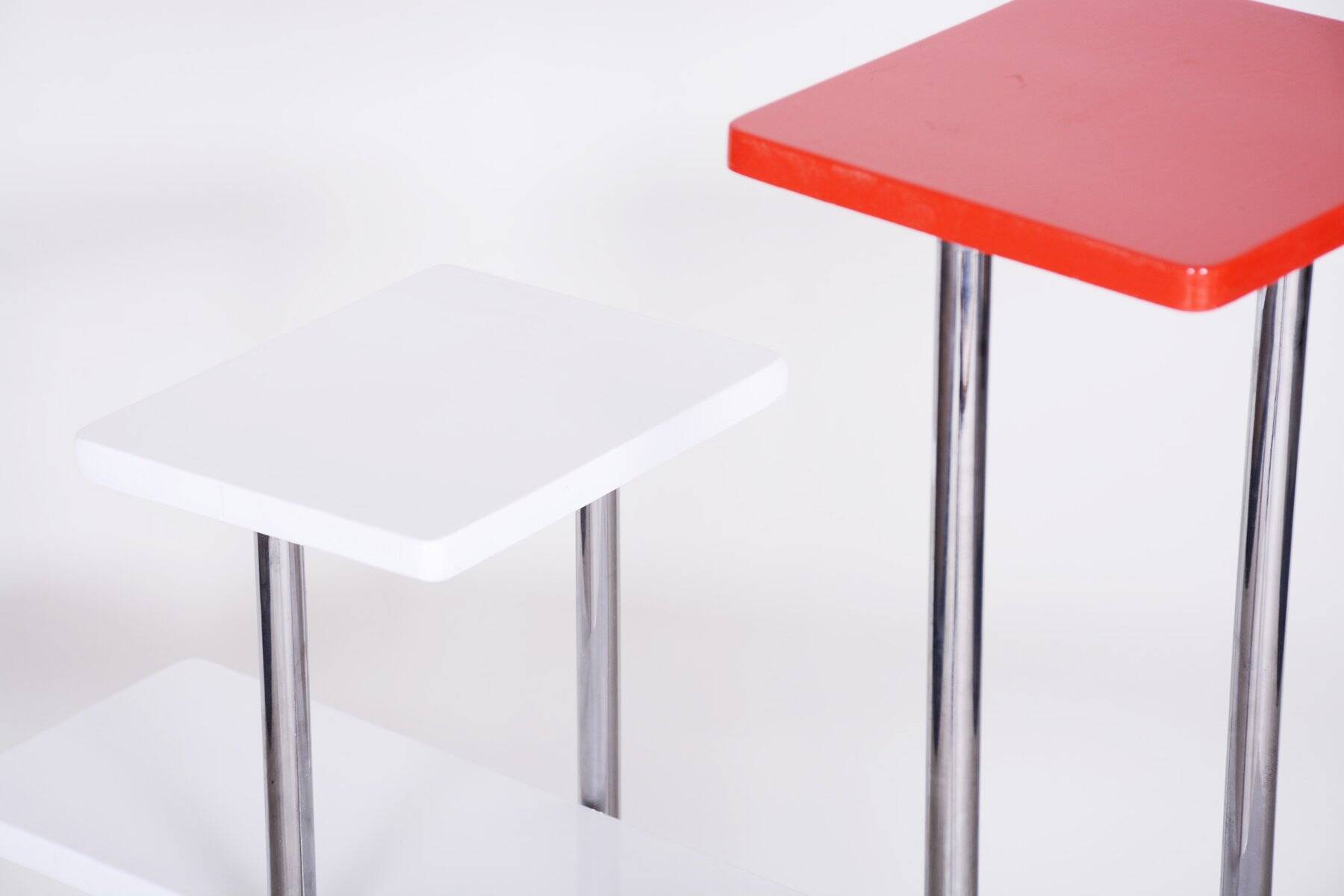 Bauhaus Czech Chrome and Lacquered Wood Flower Stand from Slezak, 1930s