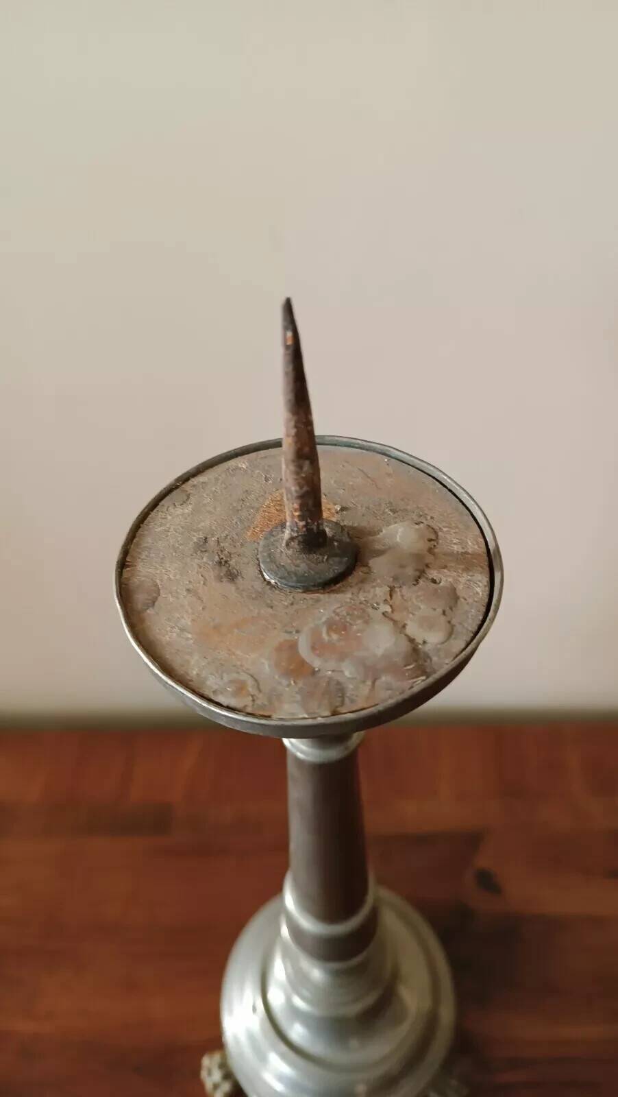 Sacred art chandelier, antique chandelier in silvered tin.