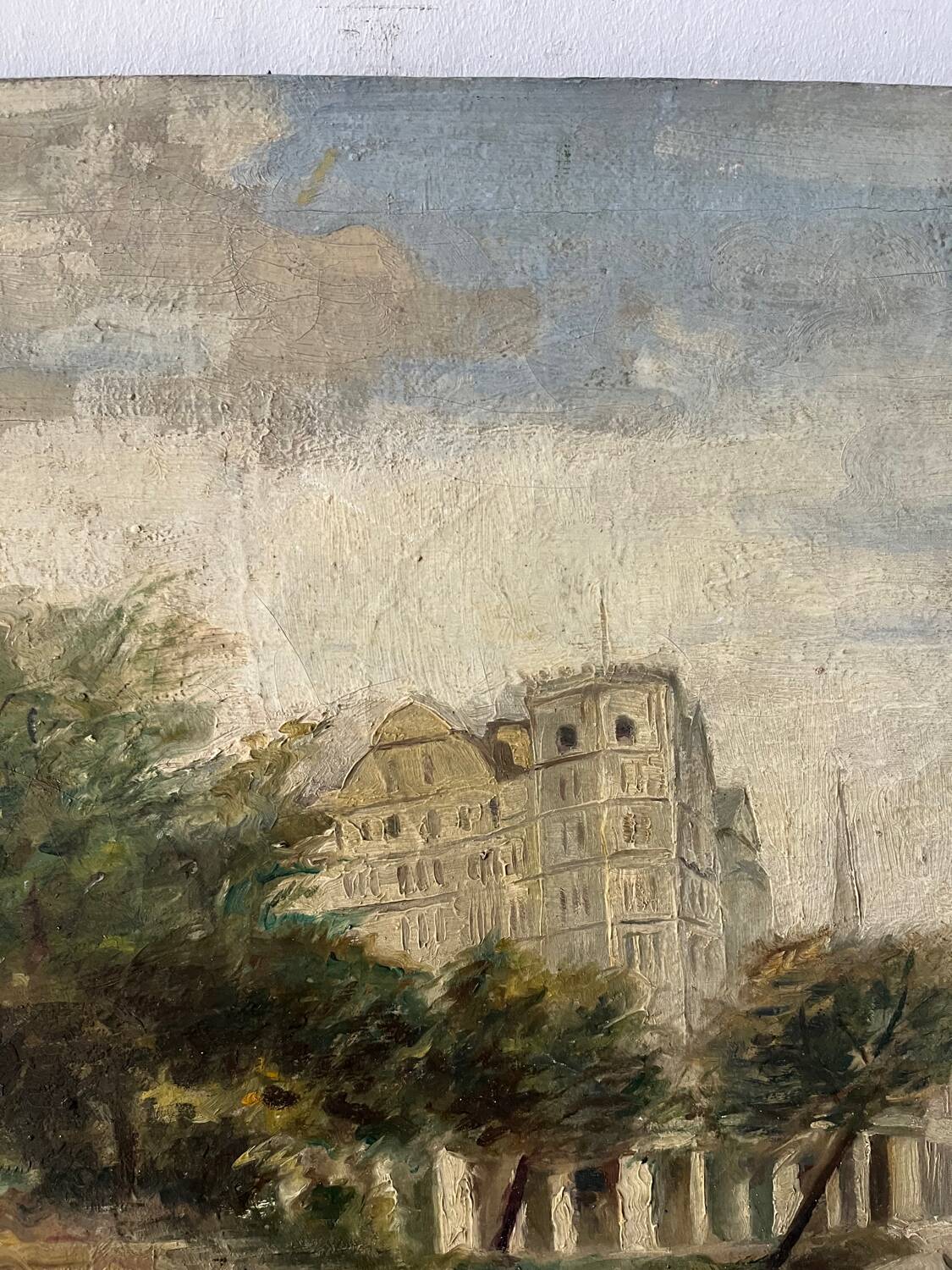 Stroll along a riverbank, oil on canvas