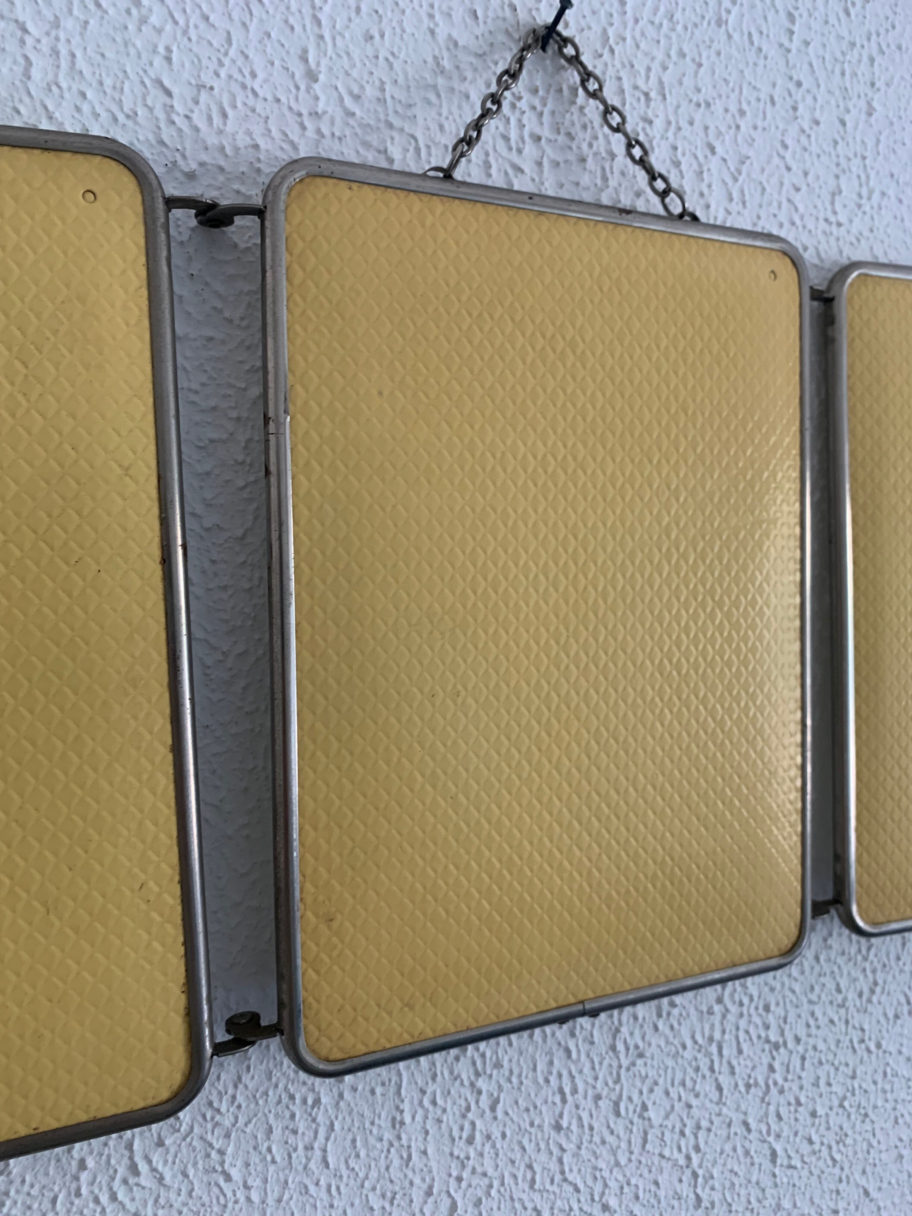 Vintage mirror 1960 triptych ivory barber - 24 x 58 cm