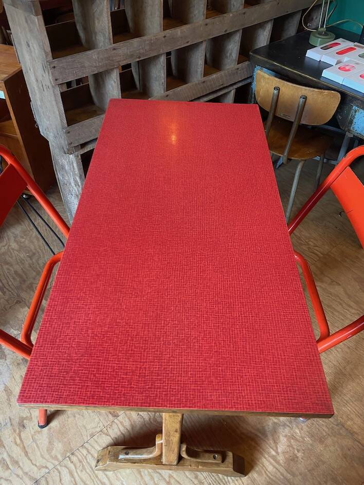 Red Formica bistro table 1950