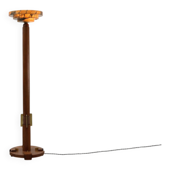 Art Deco Floor Lamp in oak and alabaster, France, ca. 1925