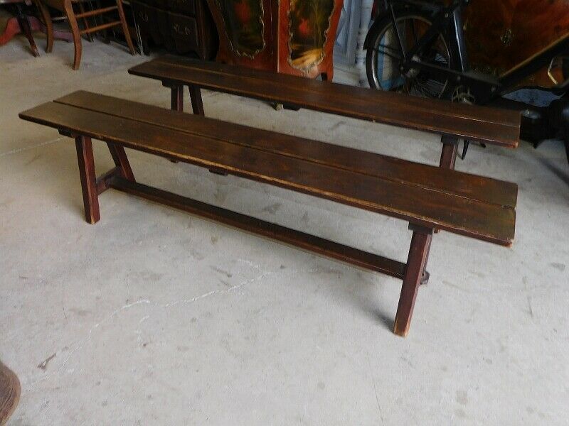 Pair of old solid wood benches