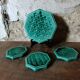 Vintage Digoin France emerald green majolica trivet and coaster set