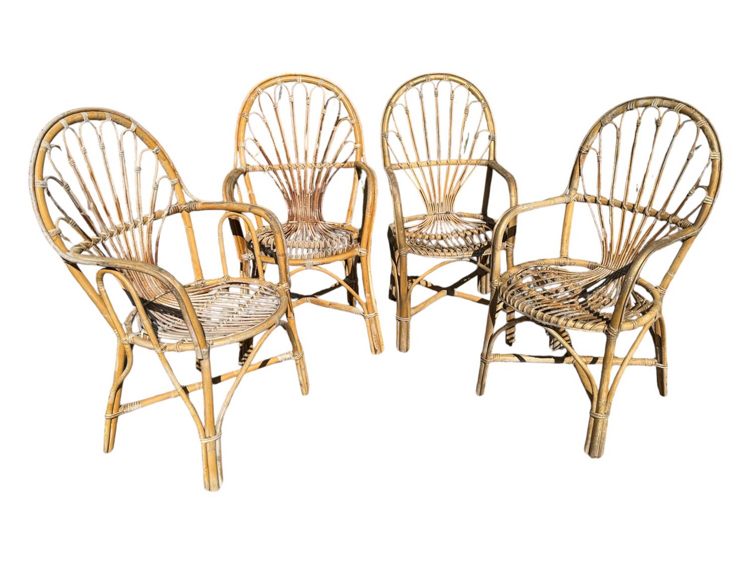 Rattan armchairs from the 70s France, set of 4