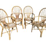 Rattan armchairs from the 70s France, set of 4
