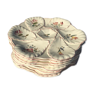 9 Oyster plates, Longchamp dabbling, hand-painted c1910