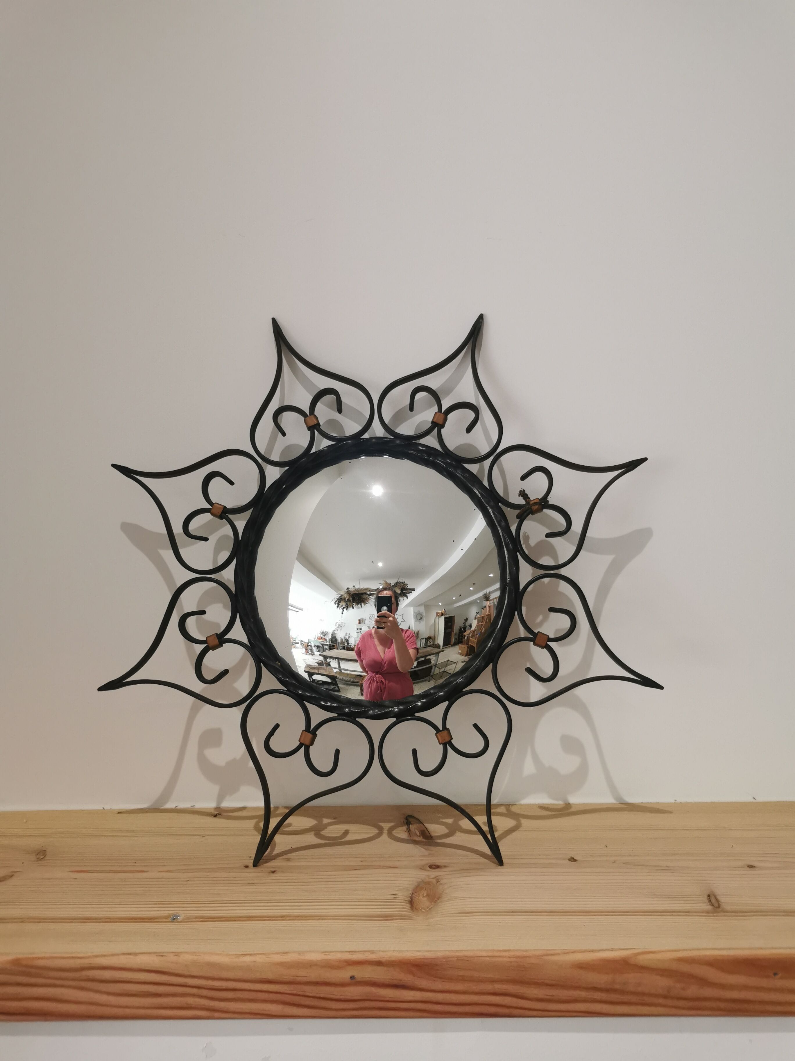 Witch mirror wrought iron and vintage brass