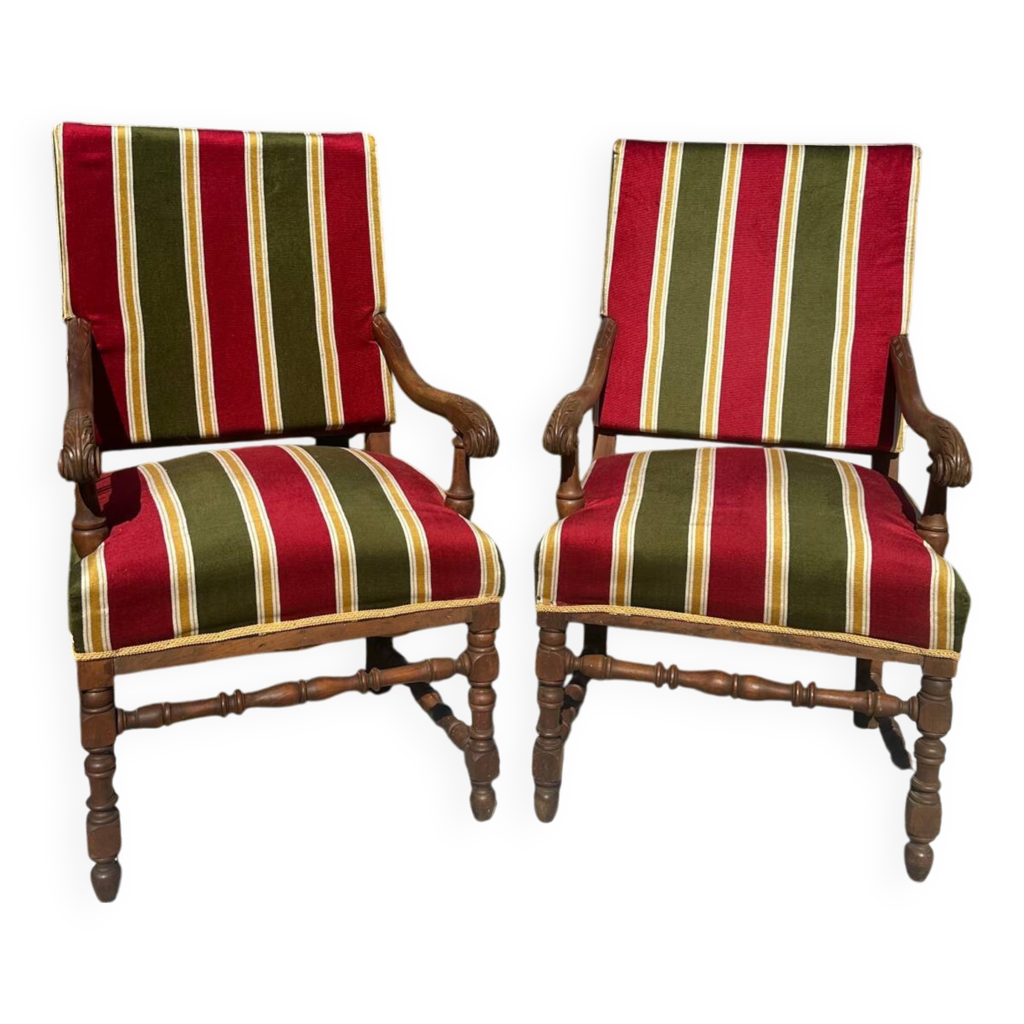 Pair of Louis XIII style walnut armchairs, 19th century