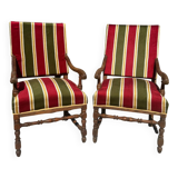Pair of Louis XIII style walnut armchairs, 19th century