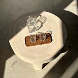 Trio of rounded rectangular trays or cups in monoxyl teak L:35