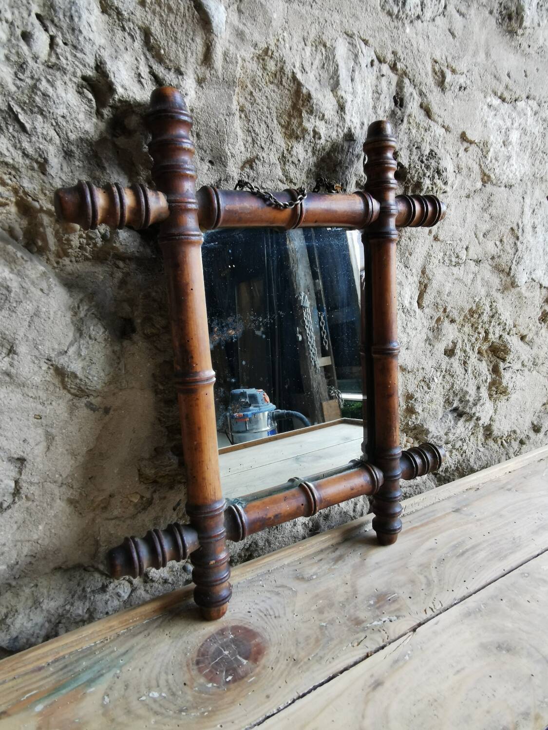 Wooden barber mirror