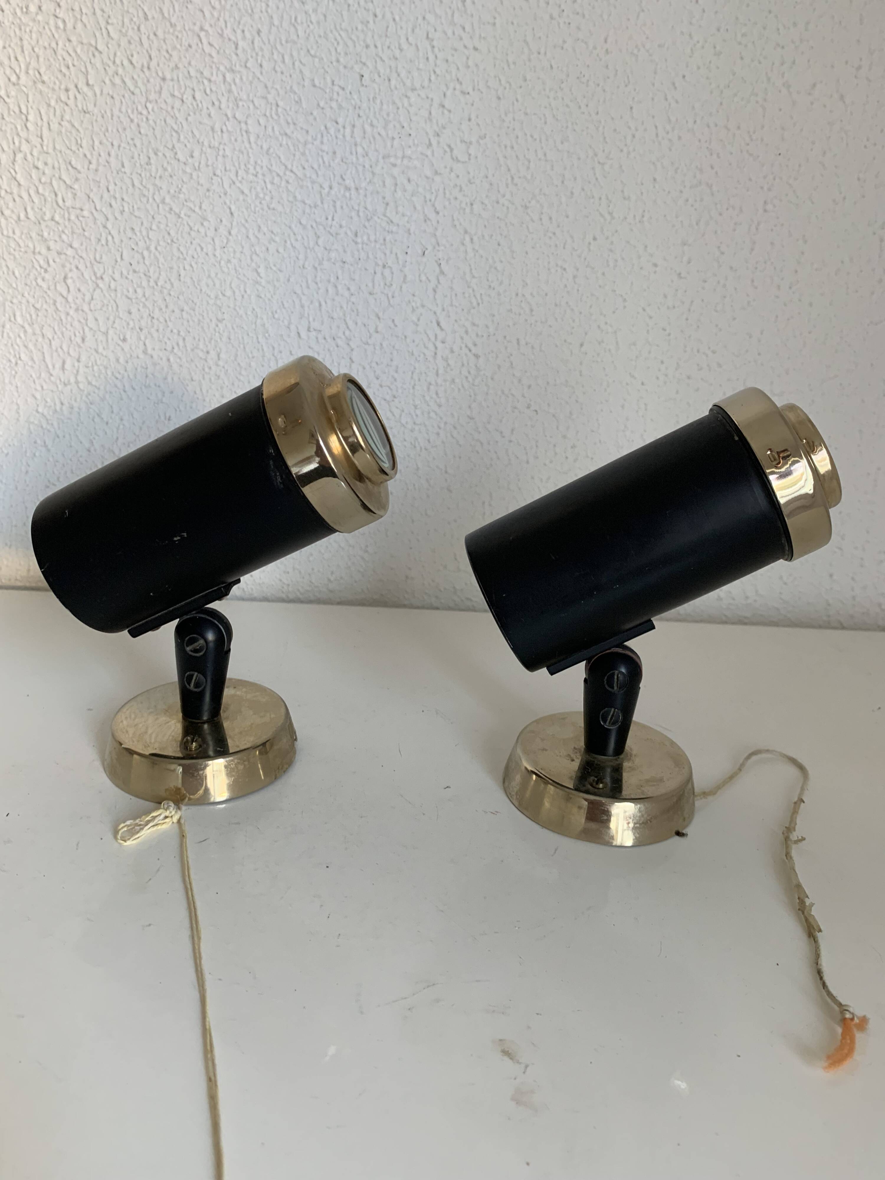 Pair of vintage 1950s Lita Zodiac spotlights by Jacques Biny, black and gold - 16 x 13