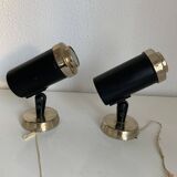 Pair of vintage 1950s Lita Zodiac spotlights by Jacques Biny, black and gold - 16 x 13