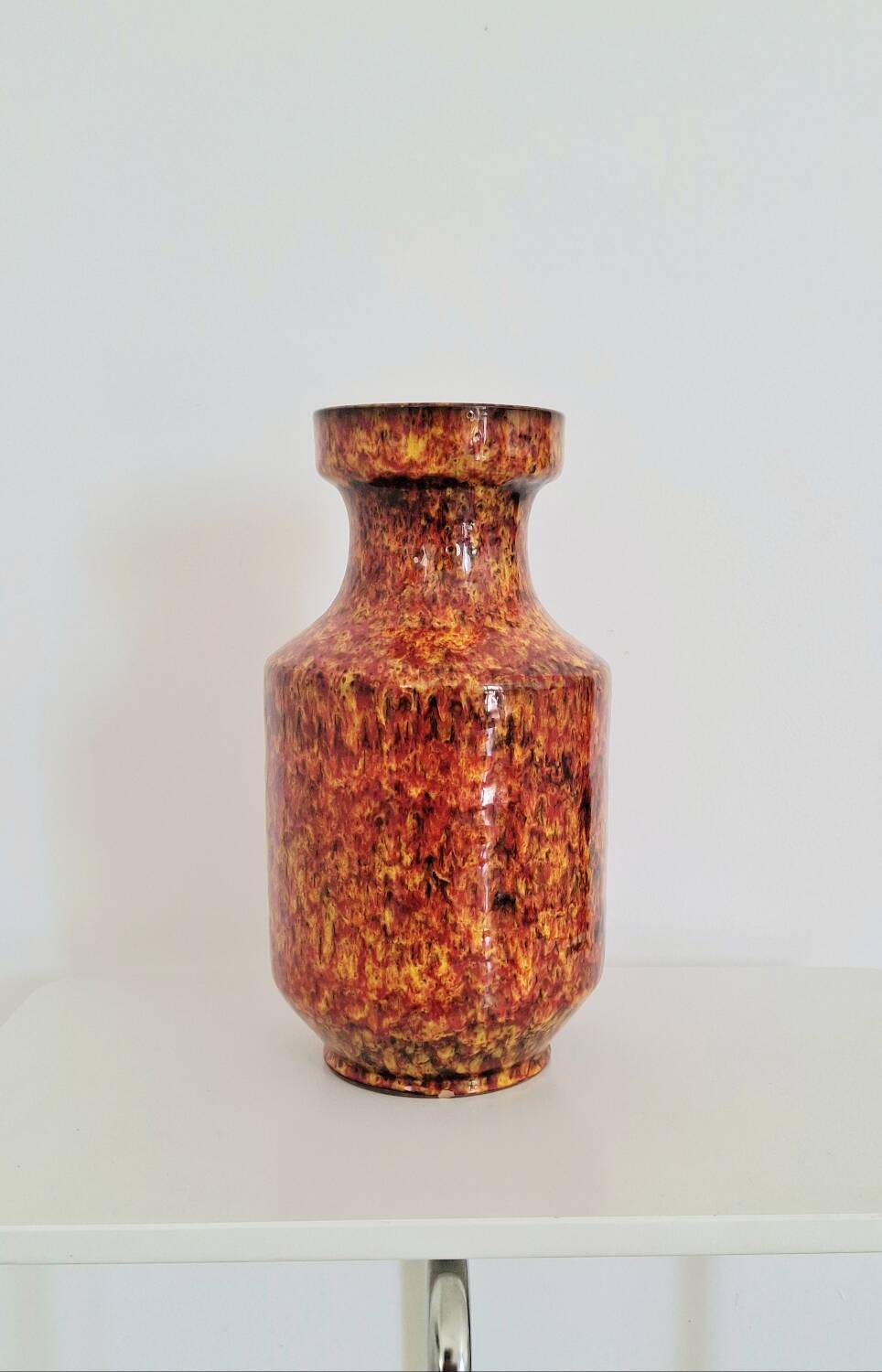 Modern West German Fat Lava Pottery Vase – Volcanic Orange & Red