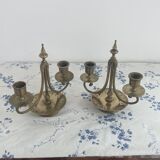 Pair of candlesticks, gilded and enamelled brass, Art Nouveau, early 20th century