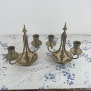 Pair of candlesticks, gilded and enamelled brass, Art Nouveau, early 20th century