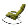 Rocking chair en métal recouvert de tissu en laine bouclette vert des années 70-80
