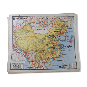 Carte scolaire vintage Vidal Chine